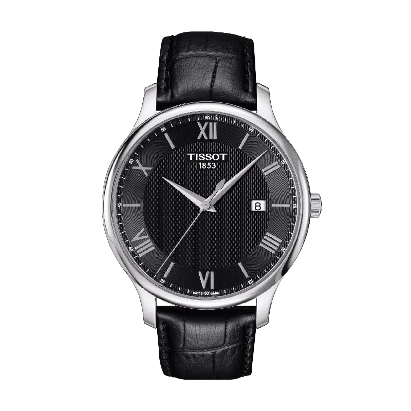 Reloj Tissot Tradition 42mm Negro/Cuero Negro T063.610.16.058.00
