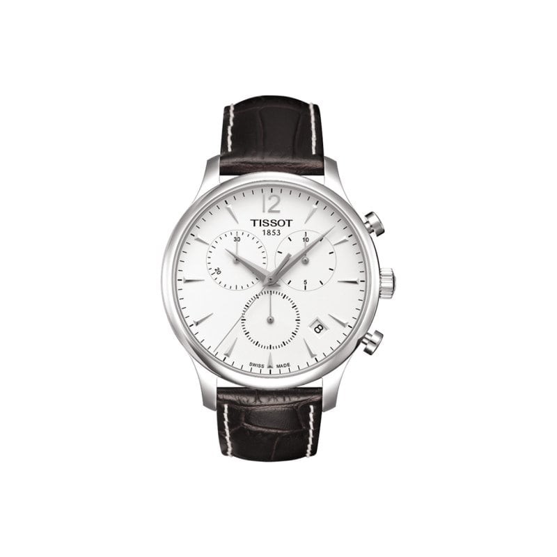 Reloj Tissot Tradition Chronograph 42mm Plata/Cuero Negro T063.617.16.037.00