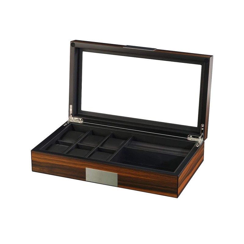 Estuche para 6 Relojes y 2 Compartimentos Ébano RS-2378-EB Rothenschild